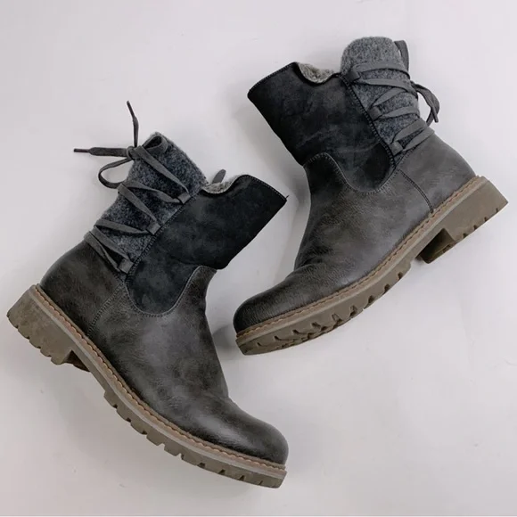 Patrizia By Spring Step Dawna Grey Multi Boots Size 39 (8-8.5) Gray Zip Sherpa - Picture 8 of 14